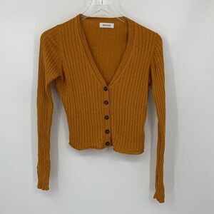 NAADAM cropped ribbed cardigan sweater yellow gold silk cashmere skinny Large